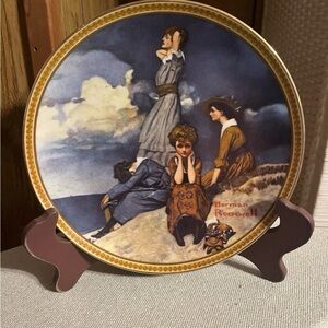 Norman Rockwell Plate with Blue and Brown Tones